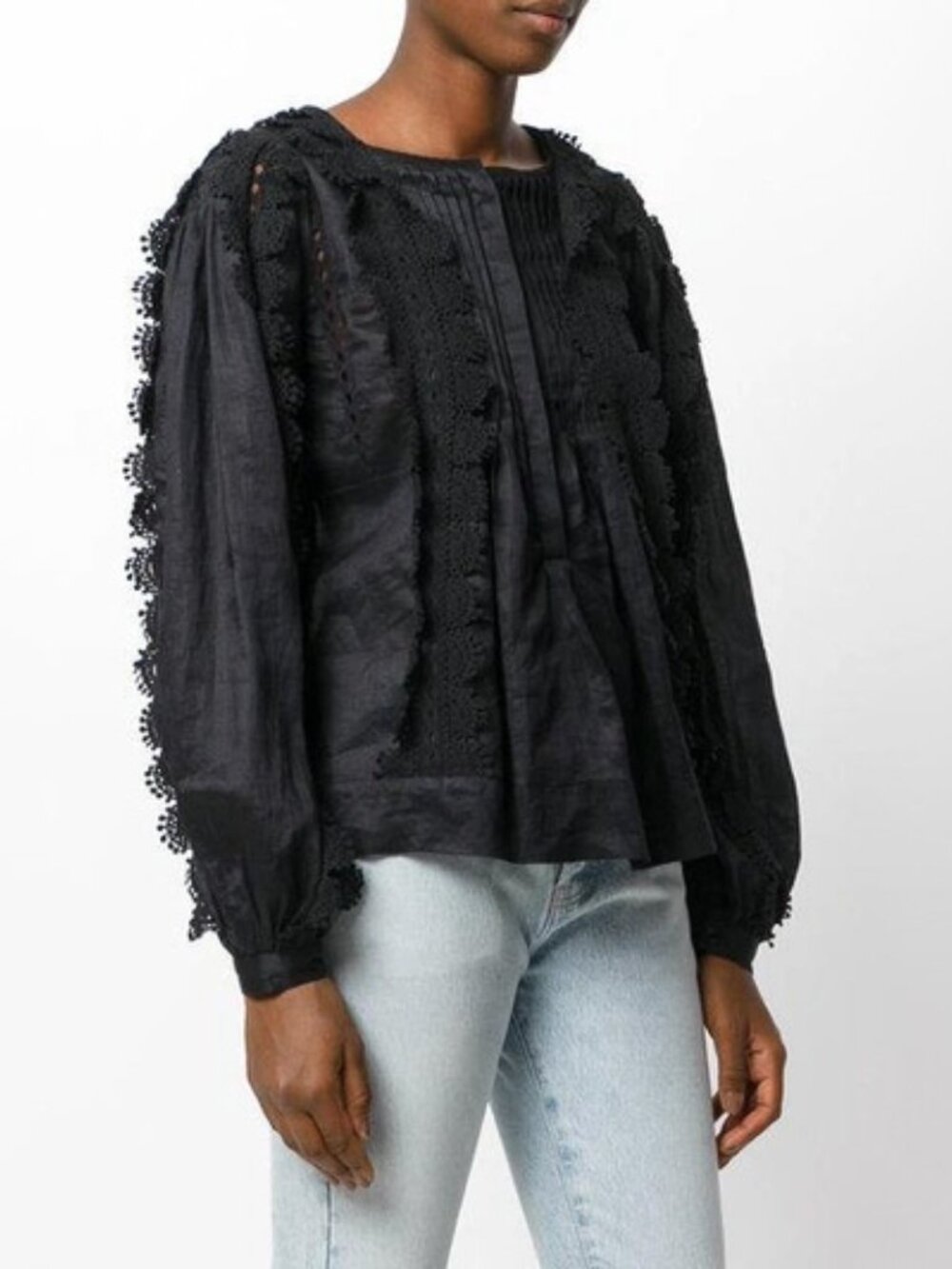 Isabel Marant "Nell" Ramie and Lace Blouse in Black, size 36.
